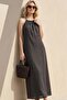 Anthracite Halter Neck Maxi Dress with Tie Detail - 3