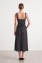 Women's Square Collar Back Tie Polka Dot Midi Length Knitted Dress - 2