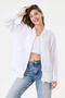 White Italian 100% Linen Low Sleeve Zippered Oversize Linen Jacket Blouse with Tie at Hem Size 40 - 44
