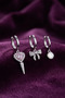 Silver Color Heart Detailed 3-Piece Zircon Stone Earrings -