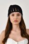 Pearl Detailed Perforated Summer Knitted Beanie Y8252 Black - 3