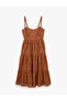 Cotton Scalloped Embroidered Embellished Detailed Thin Strap Long Dress - 3