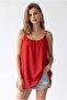 2195 Women's Lined Strappy Modal Gathered Casual Blouse Red - 2