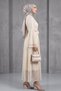 Ecru Lace Flounce Sleeve Evening Dress - Stylish Dress with Belt - 2