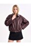 Women's Black Oversize Belt Detailed Comfortable Fit Zippered Bomber Leather Jacket - 3