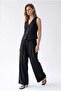 2193 Women's Buttoned V-Neck Vest Wide Leg Pants Set Black - 3