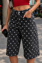 Women's High Waist Polka Dot Wide Leg Denim Capri - 3