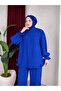 Women's Strawberry Fabric Stand Collar Buttoned Ruffle Detailed Hijab Tunic Pants Double Set - 6
