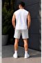 Cotton Printed White Sleeveless Sports Tank Top and Gray Shorts 2-Piece Set - 2