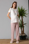 Cotton Breastfeeding Detailed Maternity & Postpartum Pajama Set |   Adjustable Waist Effortt - Pink - 4