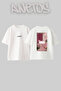 Pink Floral Calligraphy Design Back Printed Cotton White Oversize T-Shirt
