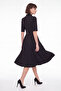 Women's Black High-Neck Accessory Detailed Midi Flared Event Dress - 6