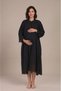 Women's Black Linen Scallop Lace New Season Maternity Nightgown Set