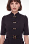 Women's Black High-Neck Accessory Detailed Midi Flared Event Dress - 3