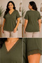 Women's Plus Size Lapel Sleeve Lace V-Neck Blouse - 5