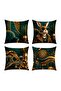 Emerald Green Rabbit Patterned 4-Piece Throw Pillow Cover Set - 3