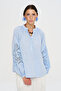 Women's Blouse with Openwork Lace Detail on the Sleeves and High Collar