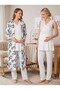 New Season Ecru Summer Patterned Lace Detailed Design Breastfeeding Feature Wide Strap Maternity Pajama Set - 3