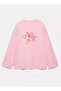 100% Cotton Oversize Fit Lily Printed - Crew Neck Long Sleeve T-Shirt