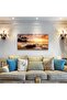 Tropical Beach Sunset with Palm Trees Gallery Wrapped Canvas Wall Art | 50x100cm 20x40 inch | Panoramic Ocean Wall Decor - 2