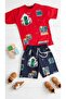 Red and Navy Blue Boy's Shorts Set, Stylish Model, Top and Bottom Set, 2 Pieces, 100% Cotton, Super Quality. - 4