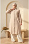 Muslin Fabric Buttoned Striped Tunic 0342-04 Beige - 3
