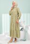 Khaki Half-Buttoned Skirt Layered Jacquard Dress - 4