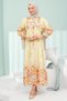 Yellow Half-Buttoned Layered Dress with Elastic Sleeves - 4