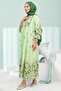 Green Half Buttoned Sleeves Elastic Skirt Layered Dress - 4