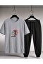 T-Shirt Sweatshirt 2-Piece Combination Thin Summer Sweat-Absorbing Cute Cat Printed Women's / Girls' Model