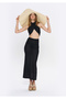 Cross-Neck Knitwear Dress with Front Tie
