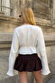Zechka Trok Detailed Drawstring Waist Tie Muslin Blouse - Ecru-Ecru - S - 4