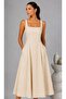 Women's Slim Fit 100% Cotton Square Neck Strap Midi Length Lined Woven Dress 26081