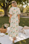 Light Green Women's Patterned Short Sleeve Dress - 4