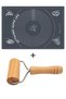 2-Piece Set: Gray Silicone Dough Rolling Mat 45X65 cm and Wooden Handle Dough Roller 19 cm