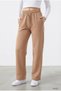 Women's Brown Combed Cotton Palazzo Wide-Leg Elastic Waist Lace-Up Comfortable Fit Sweatpants - 5