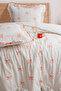 Double Duvet Cover Set Cotton Pomegranate Flower Striped Bow Ornament Overlocked Ruffles - 2