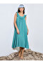 Green V-Low Back Tie Ruffle Detail Slip Dress