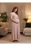 New Season Powder Elegant Lace Detailed Summer Nightgown with Breastfeeding Feature and Short Sleeve Design for Pregnant and Postpartum Women - 5