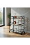 3-Tier Rolling Bar Cart with Glass Shelves, Tempered & Mirror Glass Storage Trolley, Metal Serving Cart with Wheels & Lockable - 5