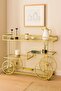 Bar Cart Metal Bar Cart with Glass Shelves – 3-Tier Rolling Beverage Cart with Decorative Wheels - 4