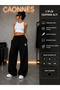 2-Piece Women's Ny Printed Sweatpants (Black-Grey) Oversize Baggy Loose Legs - 3