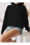 Women's Black Sun Moon Printed 3 Thread Hooded Hoodie Sweatshirt - 2