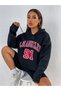 Women's Black Los Angeles 91 Printed 3 Thread Hooded Hoodie Sweatshirt - 5