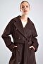 Knitted and Button Detailed Double-Breasted Premium Coat Brown 3170 - 6