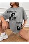 Women's Gray Energetic Printed Oversize T-Shirt
