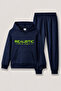 Hooded Realistic Text Printed 2-Thread Seasonal Unisex Children's Tracksuit Set with Kangaroo Pockets - 2
