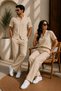 Rooy Wrinkled Crinkle Fabric Summer Lycra 2-Piece Shirt Pants + Shirt Shorts Set - 2