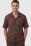Brown Apaş Collar Textured Cotton Men's Shirt – Lycra Short Sleeve Shirt 2602656 - 3