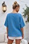 Indigo Pool Collar Short Sleeve Pocketed Embroidered Casual Cotton Asymmetrical Woven Blouse 70 65 - 6